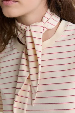 T-shirt manches courtes à rayures en coton avec détail foulard