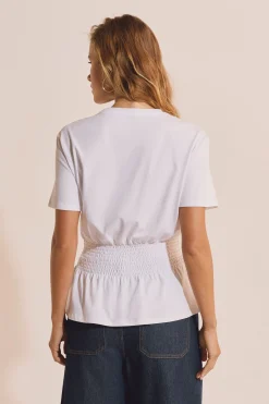 T-shirt manches courtes smocké à la taille