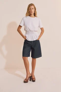 T-shirt manches courtes smocké à la taille