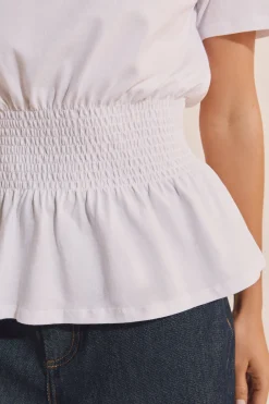 T-shirt manches courtes smocké à la taille