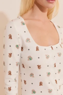 T-shirt manches longues avec boutons à motifs chiens