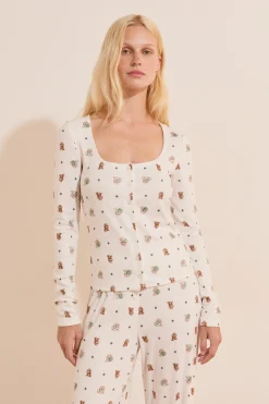 T-shirt manches longues avec boutons à motifs chiens