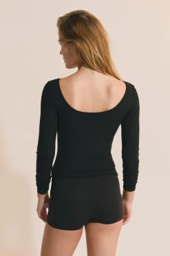 T-shirt manches longues col danseuse avec brassière intégrée