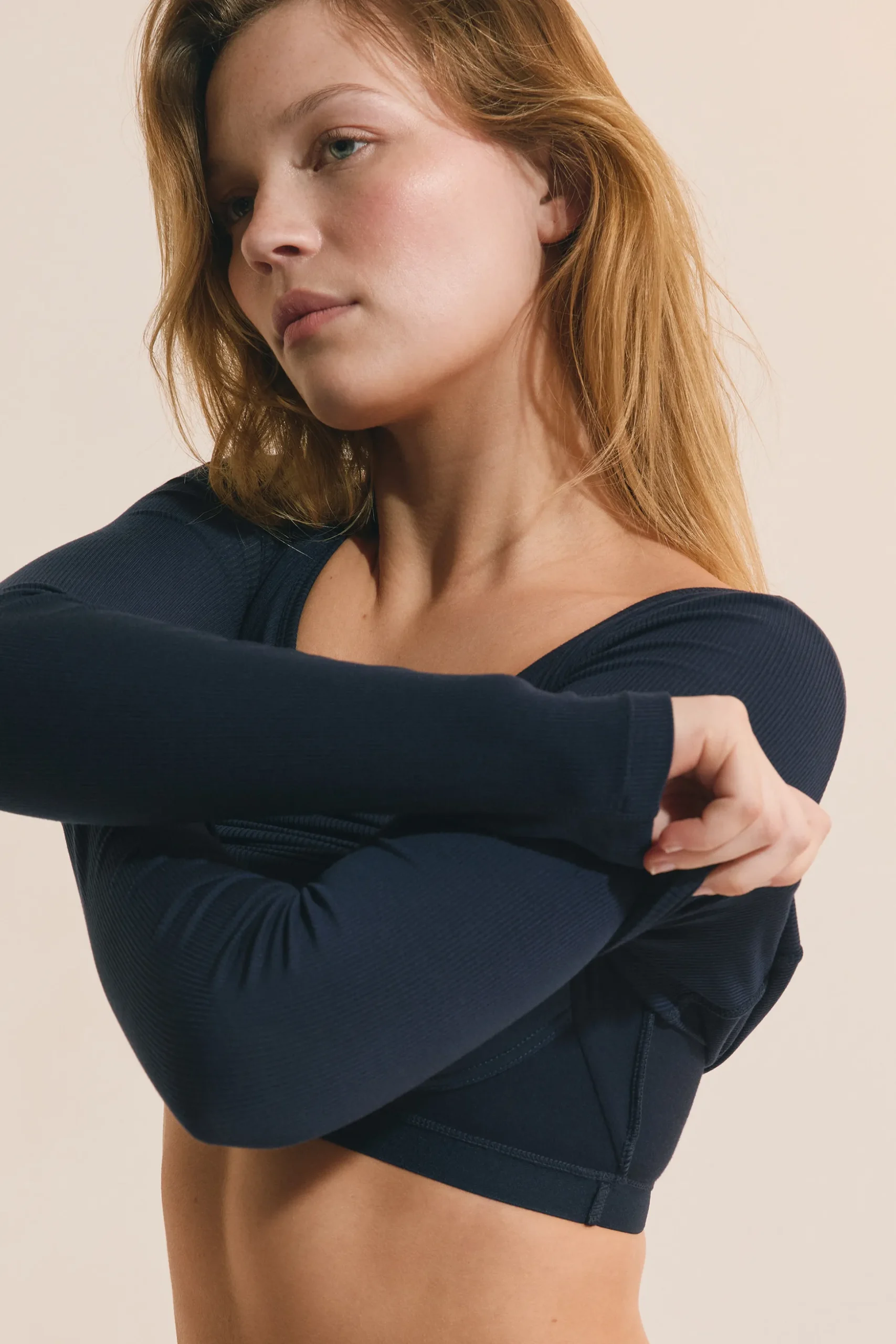 T-shirt manches longues col danseuse avec brassière intégrée