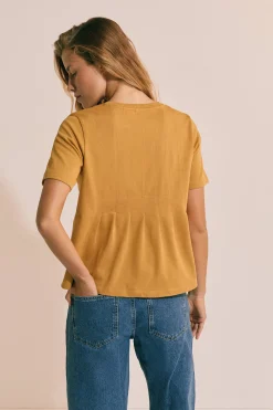 T-shirt plissé à manches courtes en coton