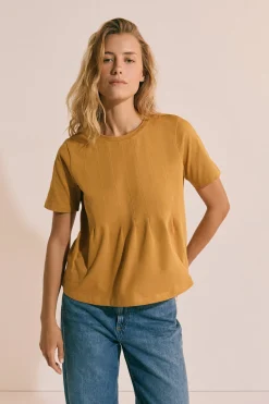 T-shirt plissé à manches courtes en coton