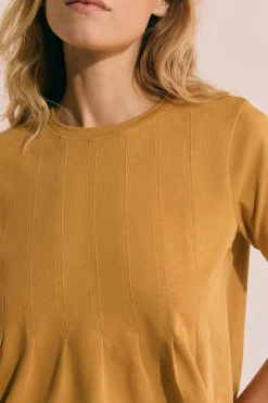T-shirt plissé à manches courtes en coton