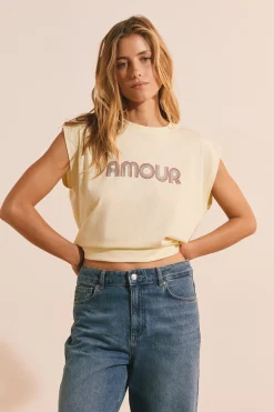 T-shirt sans manches avec inscription "amour" avec coton