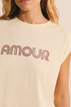 T-shirt sans manches avec inscription "amour" avec coton