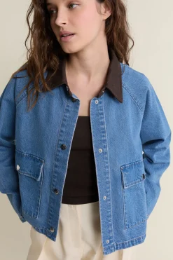 Veste en jean à col contrastant