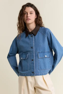 Veste en jean à col contrastant