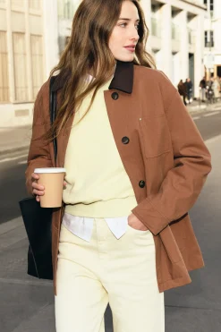Veste mi-longue à col velours