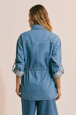 Veste mi-longue effet jean en coton
