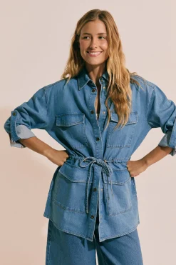Veste mi-longue effet jean en coton