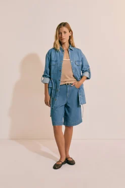 Veste mi-longue effet jean en coton